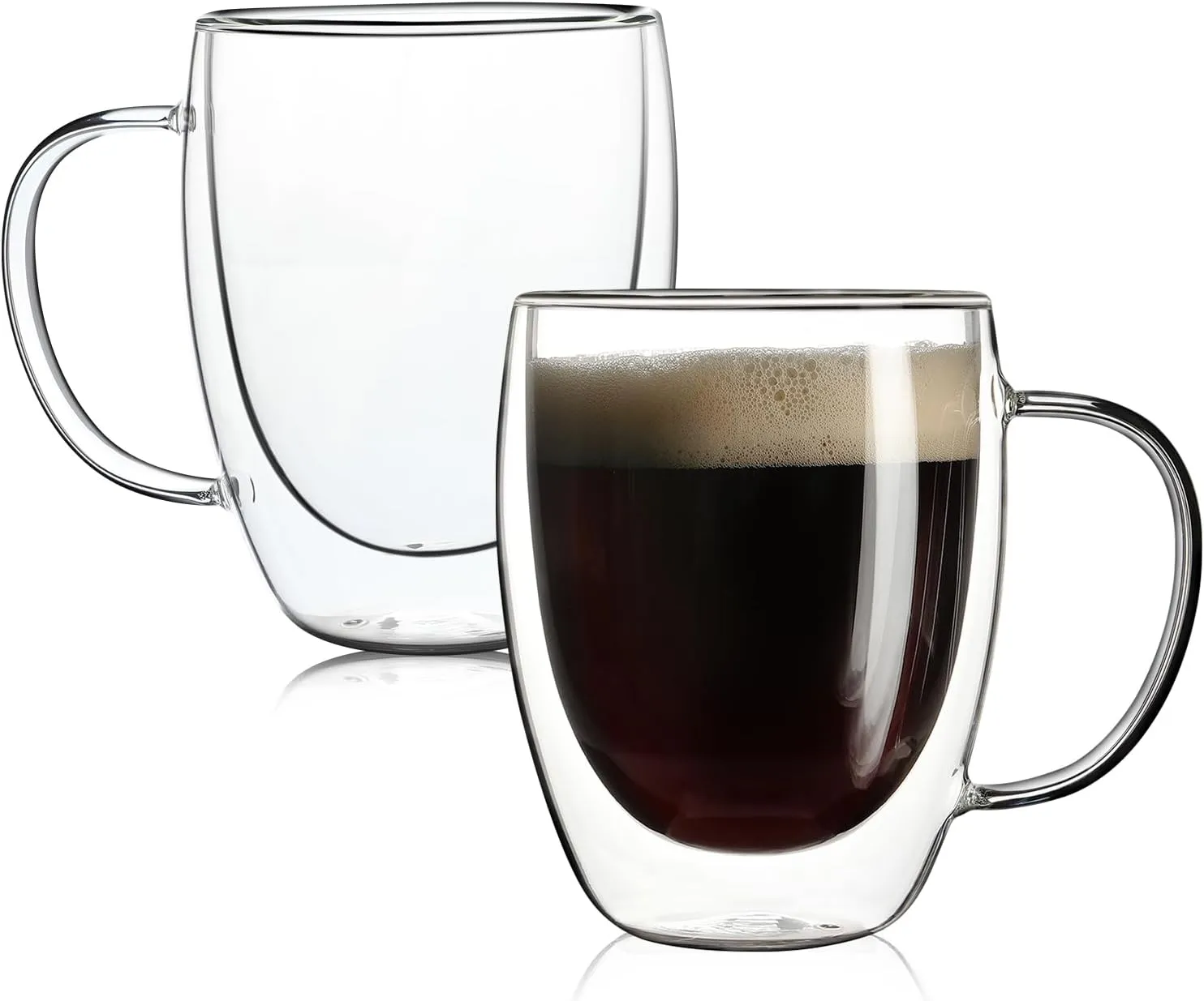 2 Pack Double Walled Glass Coffee Mugs with Handles, Large Insulated Layer Coffee Cups, 12oz Clear Borosilicate Mugs, Perfect for Cappuccino, Tea, Microwave Safe