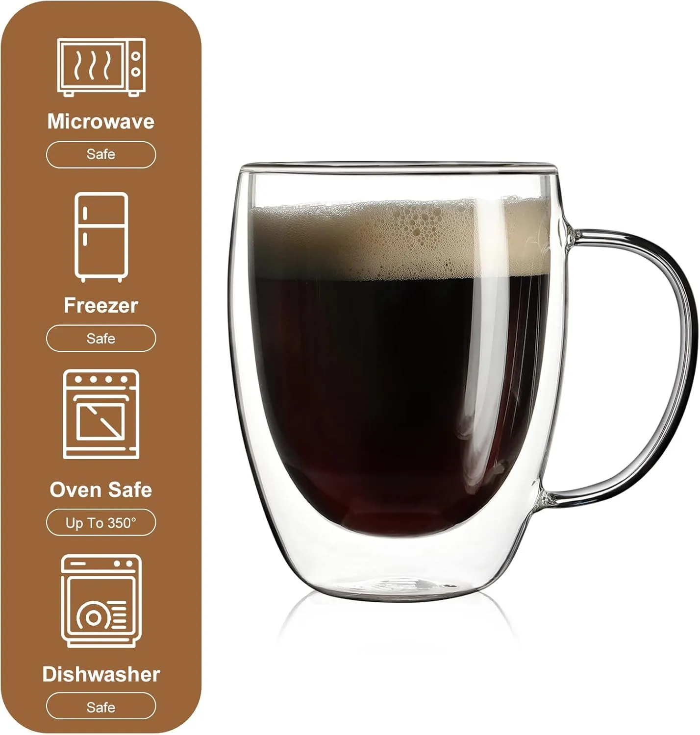 2 Pack Double Walled Glass Coffee Mugs with Handles, Large Insulated Layer Coffee Cups, 12oz Clear Borosilicate Mugs, Perfect for Cappuccino, Tea, Microwave Safe