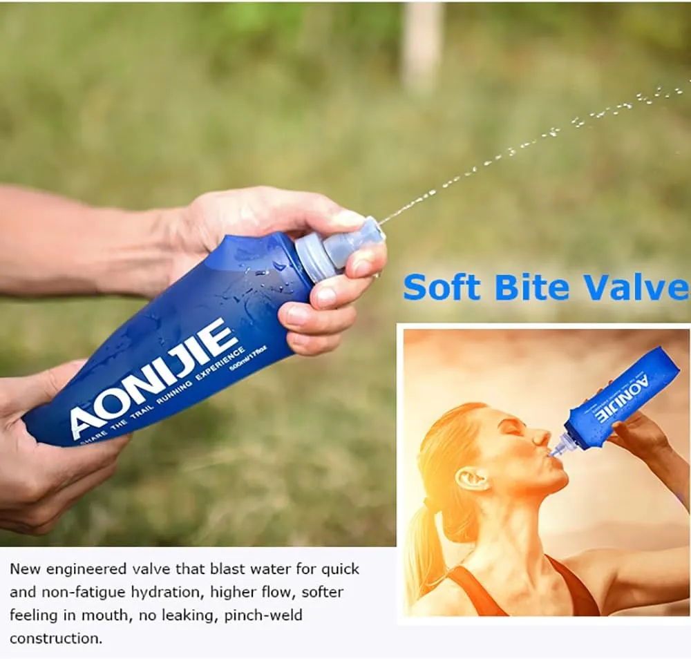 2 Pack Soft Flasks TPU Collapsible Foldable Water Bottles for Hydration Pack Running Cycling (250ml 2*Soft Flask)