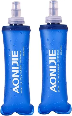 2 Pack Soft Flasks TPU Collapsible Foldable Water Bottles for Hydration Pack Running Cycling (250ml 2*Soft Flask)