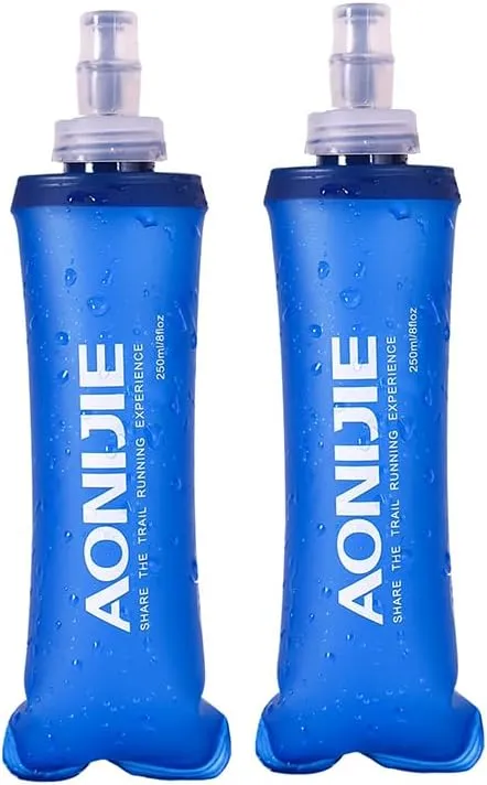 2 Pack Soft Flasks TPU Collapsible Foldable Water Bottles for Hydration Pack Running Cycling (250ml 2*Soft Flask)