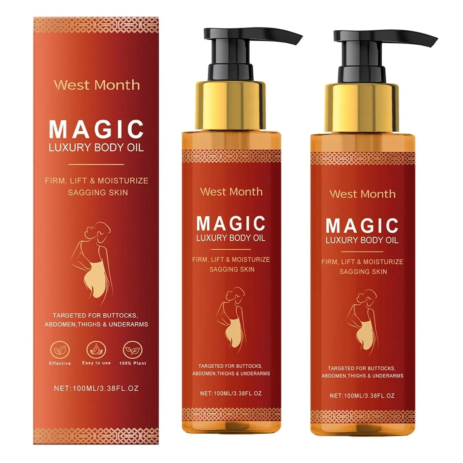 2 Pcs Magic Body Firming Oil, Hydrating and Firming Skin,Lightweight & Non-Greasy for Women Full Body Use.