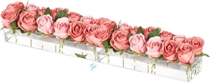 2 Pieces Acrylic Flower Vase Rectangular, Clear Floral Centerpiece for Dining Table 28 Inch Long Rectangle Acrylic Vase for Home Wedding Dining Table Decor