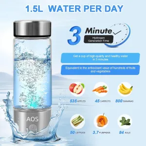 2025 New Hydrogen Water Bottle, 3-Minute 2000ppb with SPE PEM Technology，Gift for Love Friend Family， Hydrogen Water Bottle Generator Suitable for Gym Office Travel Home(Silver) 1