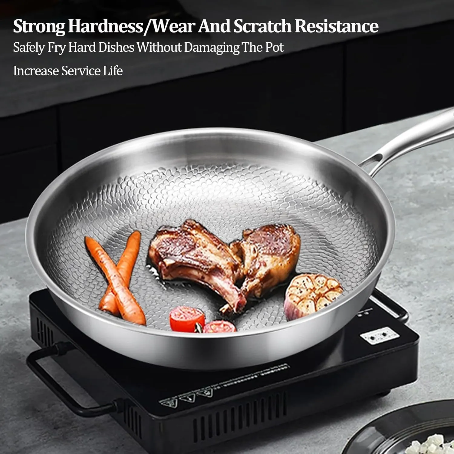 2025 Ultra-Durable Titanium Hammered Pan Pro with Lid, 100% Pure Titanium Multifunctional Scratch-Resistant Non Stick Nutri Pans (XL 30cm/11.81in)