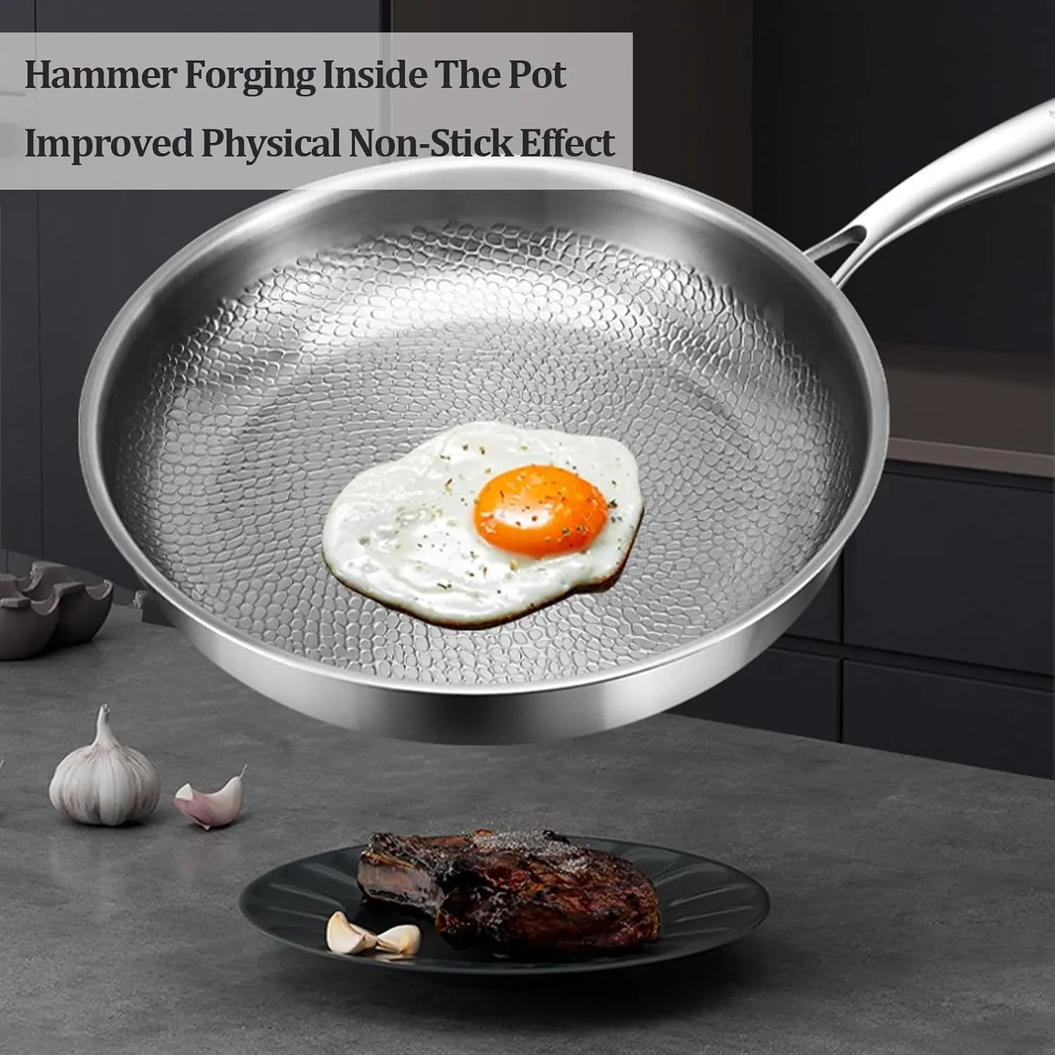 2025 Ultra-Durable Titanium Hammered Pan Pro with Lid, 100% Pure Titanium Multifunctional Scratch-Resistant Non Stick Nutri Pans (XL 30cm/11.81in)