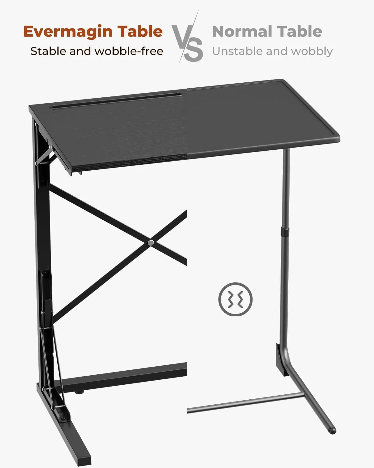 21''Wx28''H TV Tray Set of 2, Small Foldable C-Shaped End Table for Eating with Tablet and Phone Slots, Slide Under Couch Side Table for Recliner, Living Room, Bedroom, Black