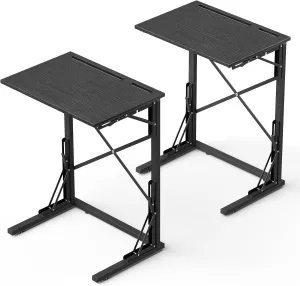 21''Wx28''H TV Tray Set of 2, Small Foldable C-Shaped End Table for Eating with Tablet and Phone Slots, Slide Under Couch Side Table for Recliner, Living Room, Bedroom, Black