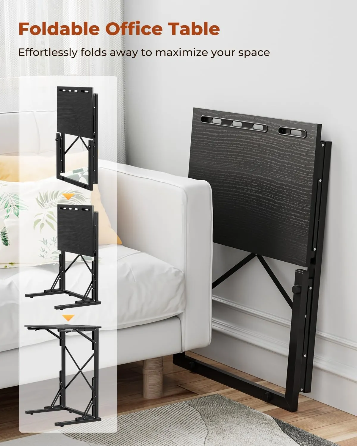 21''Wx28''H TV Tray Set of 2, Small Foldable C-Shaped End Table for Eating with Tablet and Phone Slots, Slide Under Couch Side Table for Recliner, Living Room, Bedroom, Black