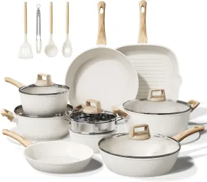 24 Pcs Pots and Pans Set Non Stick Ceramic Cookware Set,Healthy Non Toxic Kitchen Cookware Sets with Large Capacity,Induction Compatible,Dishwasher Safe,PFAS/PTFE/PFOA/PFOS Free,Cream White