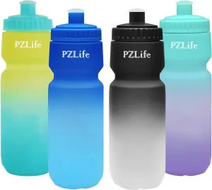 24oz Bike Squeeze Water Bottle, BPA Free Cycling Water Bottle,Leakproof, with Capacity Scale w/Pull Top Lid, Reusable Sport Water Bottle, for Bicycle, Gym,Mountain Bike 4Pack