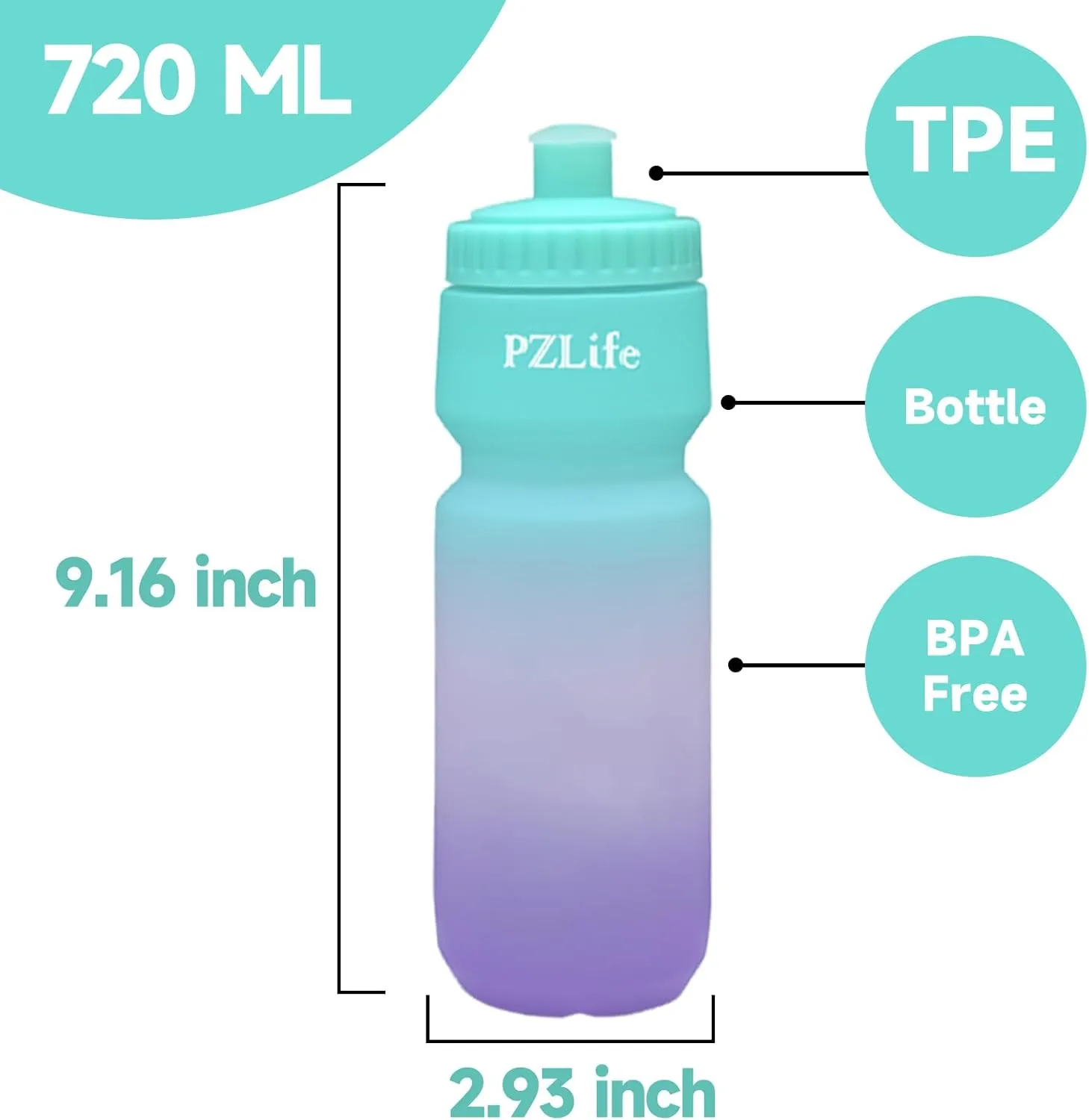 24oz Bike Squeeze Water Bottle, BPA Free Cycling Water Bottle,Leakproof, with Capacity Scale w/Pull Top Lid, Reusable Sport Water Bottle, for Bicycle, Gym,Mountain Bike 4Pack