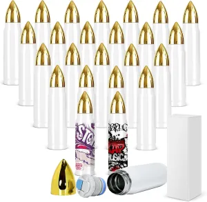 25 Pack Sublimation Water Bottle Blanks 17 oz Sublimation Bullet Tumbler Double Wall Stainless Steel Water Bottle Thermos Flask for Outdoor Travel Sports, Individually Box, White, Diy Gift