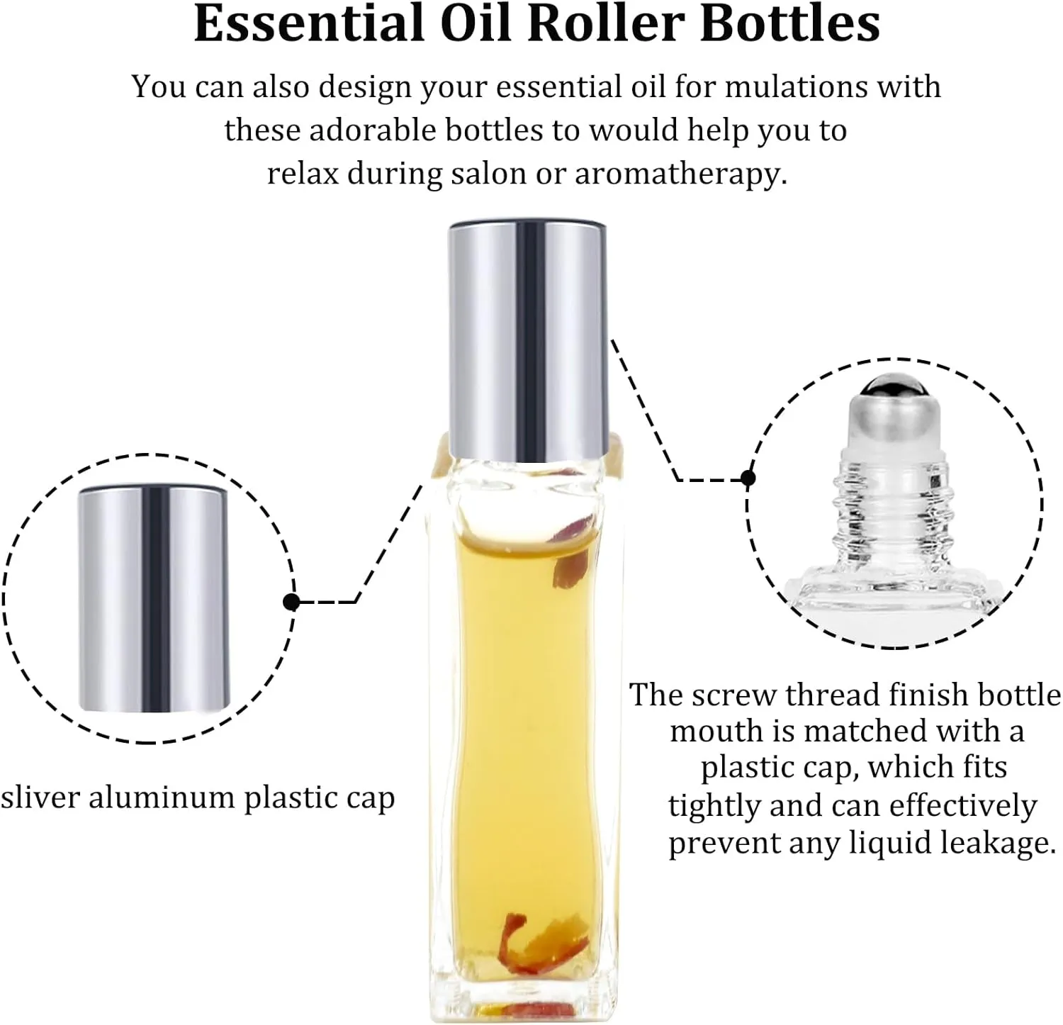 25 Pcs 10 ml Glass Roller Bottles for Essential Oils, Square Thick Empty Glass Bottles with Stainless Steel Roller Balls Protection, Leakproof with 2 Funnel for Travel, Silver