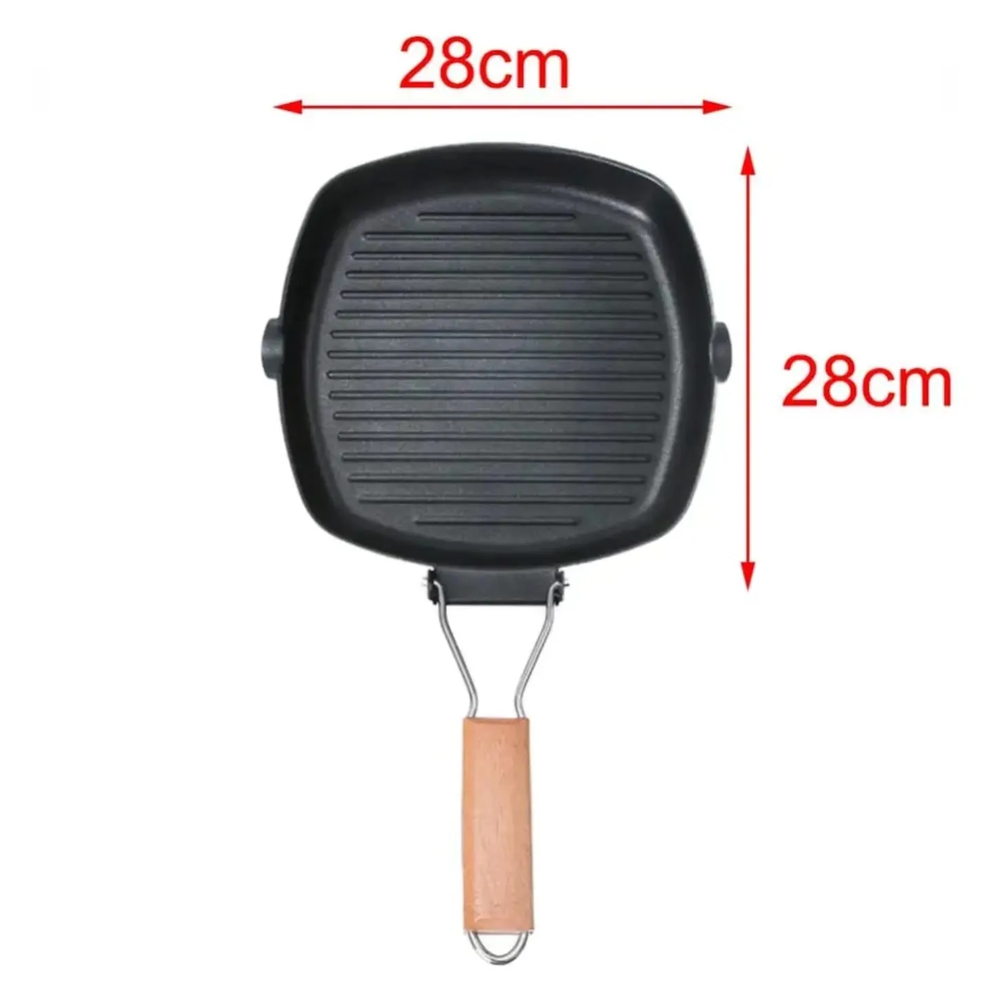 28cm Non-Stick Cast Iron Steak Frying Pan Folding Wooden Handle Fry Pan