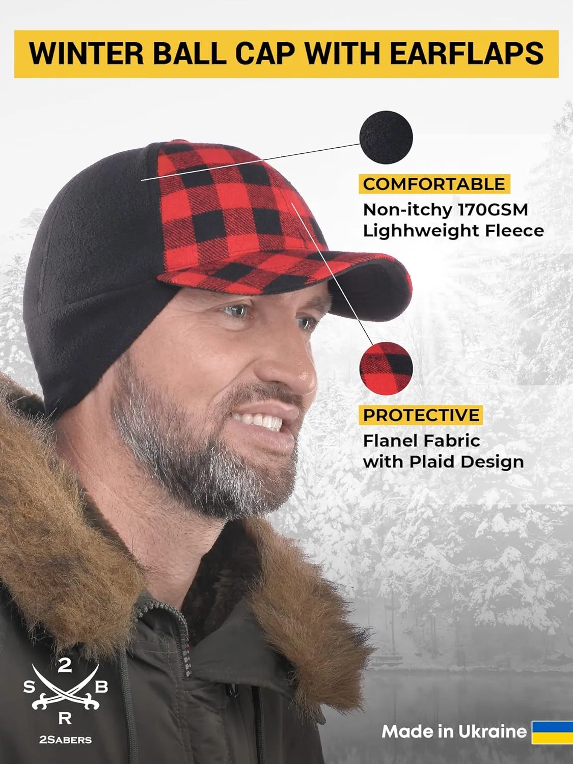 2SBR 2SABERS Mens Winter Hat with Earflaps and Visor - Warm Trucker Baseball Cap Hat