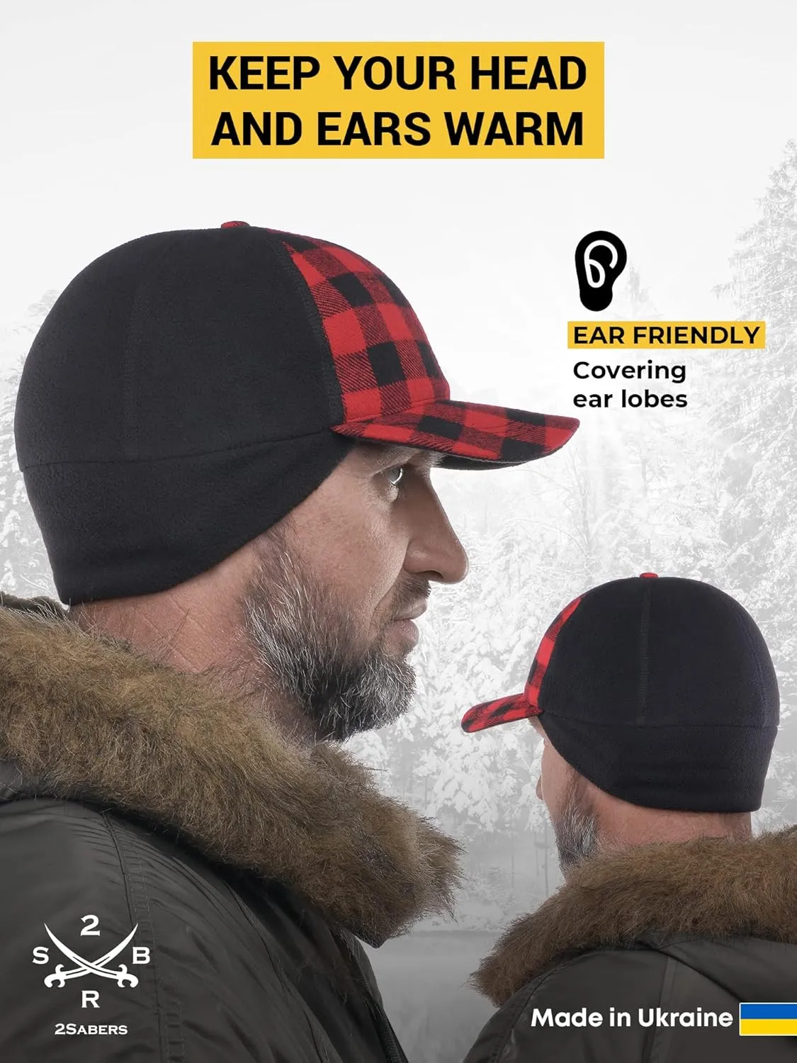 2SBR 2SABERS Mens Winter Hat with Earflaps and Visor - Warm Trucker Baseball Cap Hat
