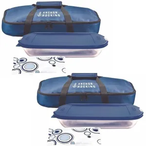 2x 4pc Anchor Hocking Bake-N-Take Hot/Cold Glass Dish/Casserole/Lid Set - Blue