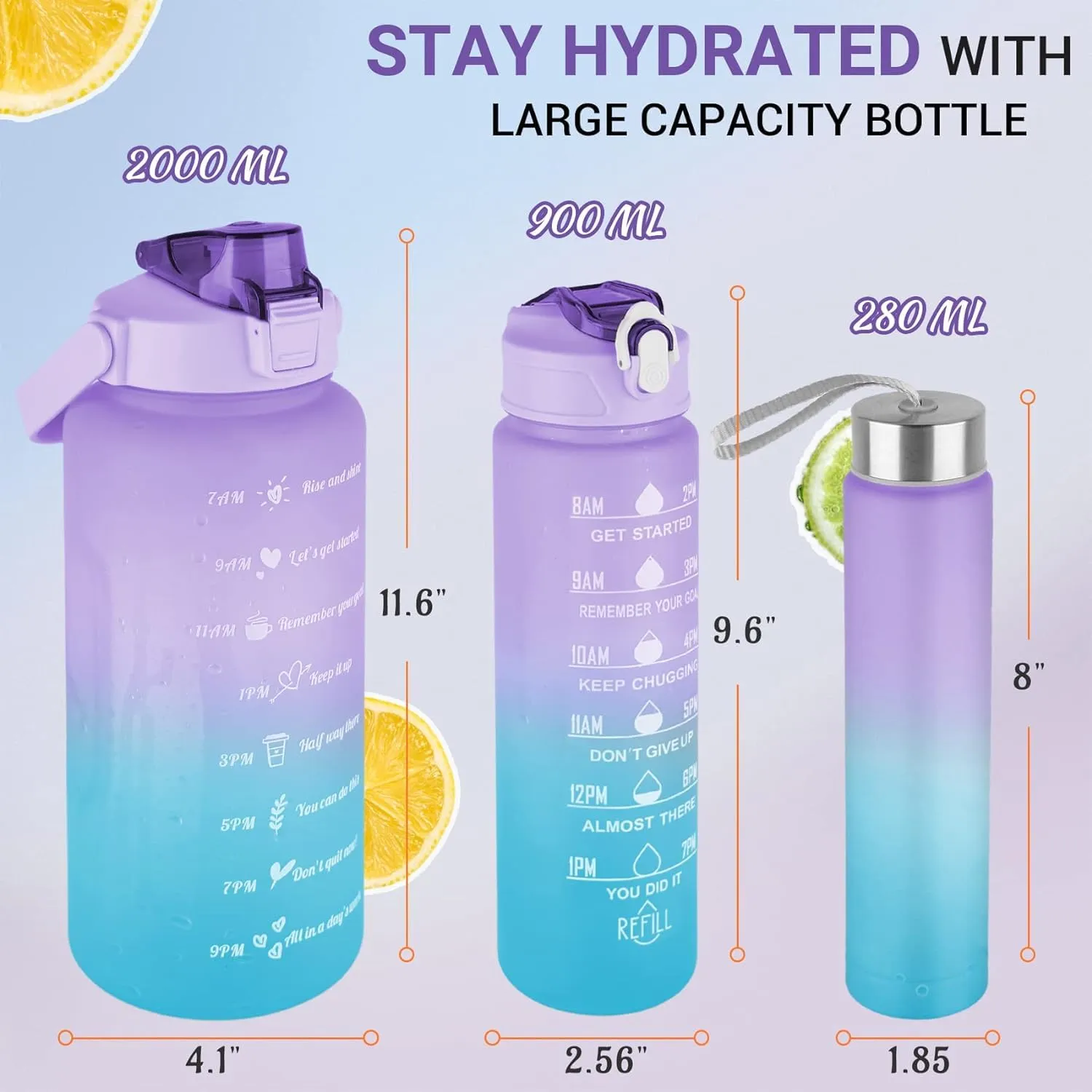 3-Pack Motivational Water Bottles