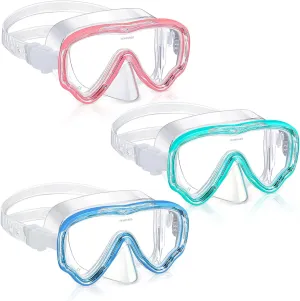 3 Pack Swim Goggles Silicone Diving Mask Anti Fog Swimming Goggles Tempered Glass Kids Snorkel Mask Swim Mask with Nose Cover for Kids Youth Boys Girls Pool Snorkeling Diving Swimming (Cute Colors)