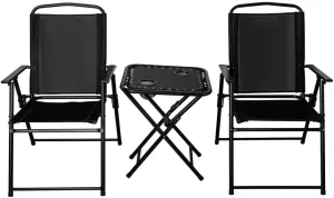 3-Piece Camping Chair and Table Set - Folding Chairs with Cupholder Table, for Picnics, Tailgating, Beach Days(BK*1)