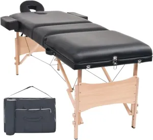 3-Zone Folding Massage Table with Adjustable Height and Armrests, 3.9-Inch Thick Foam Padding, Portable Design, Black
