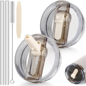 30 oz Flip Straw Leakproof Lid for Stanley Cup Accessories, 2 Pack Detachable 30oz Tumbler Lids Replacement for stanley lid, Spill Proof Covers for Stanley Quencher H2.0 ProTour (Cream,Cream)