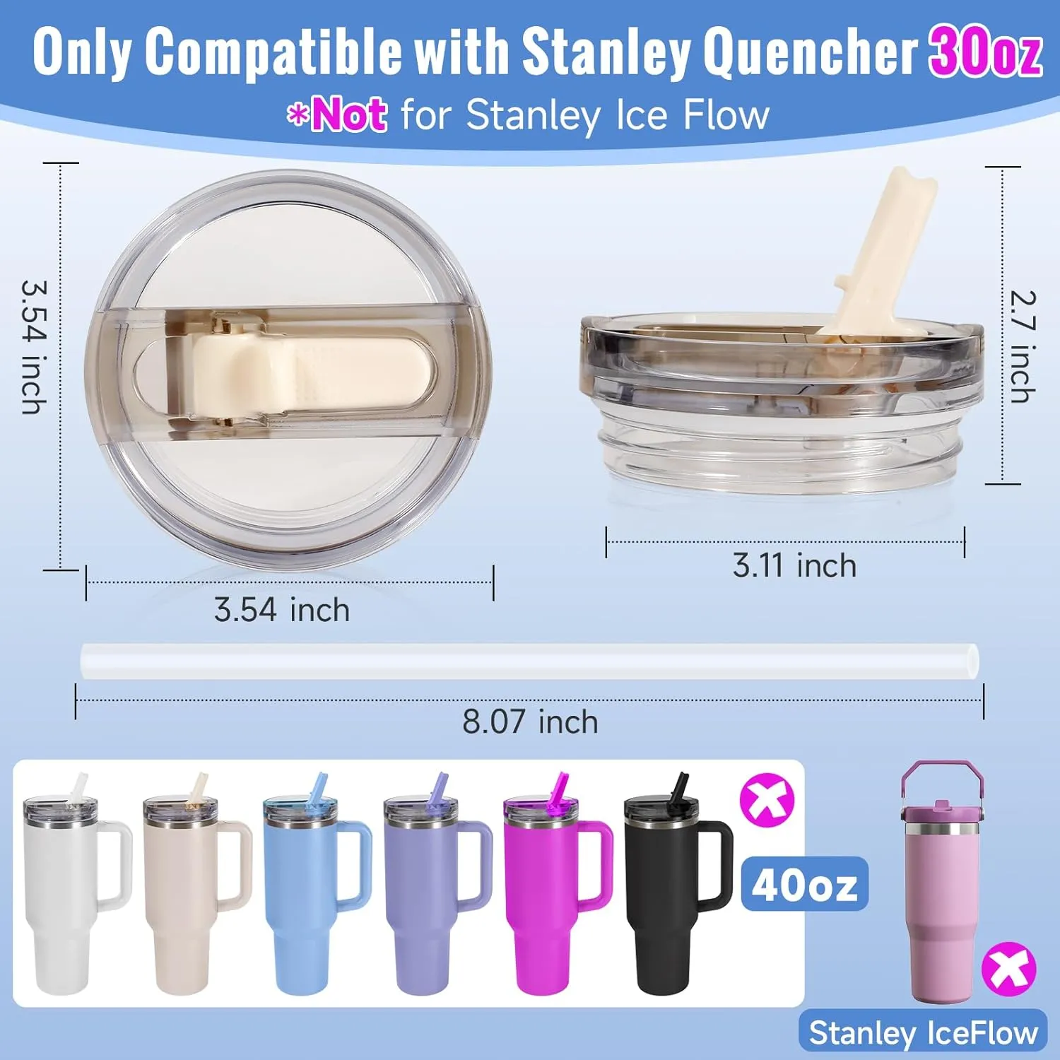 30 oz Flip Straw Leakproof Lid for Stanley Cup Accessories, 2 Pack Detachable 30oz Tumbler Lids Replacement for stanley lid, Spill Proof Covers for Stanley Quencher H2.0 ProTour (Cream,Cream)