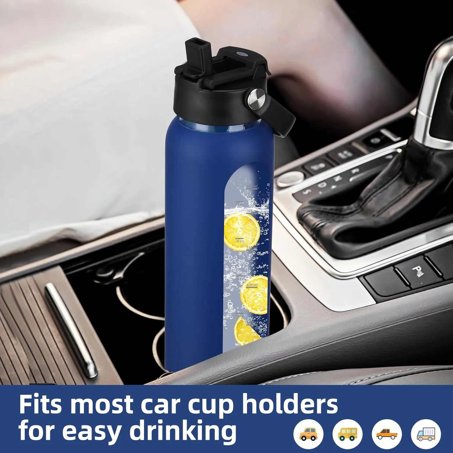 32 oz Glass Water Bottle with 2 Lids-Handle Straw Lid & Bamboo Lid,1 Liter Motivataional Tumbler Water Bottle Time Marker, Borosilicate Glass Water Bottles With Silicone Sleeve, Leakproof