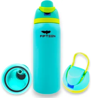 32oz Insulated Stainless Steel Water Bottle – Leakproof & BPA-Free, Flip Straw & Handle Lid, Double Wall Vacuum Flask for Hot & Cold Drinks – Ideal for Gym, Travel, Office (Azure)