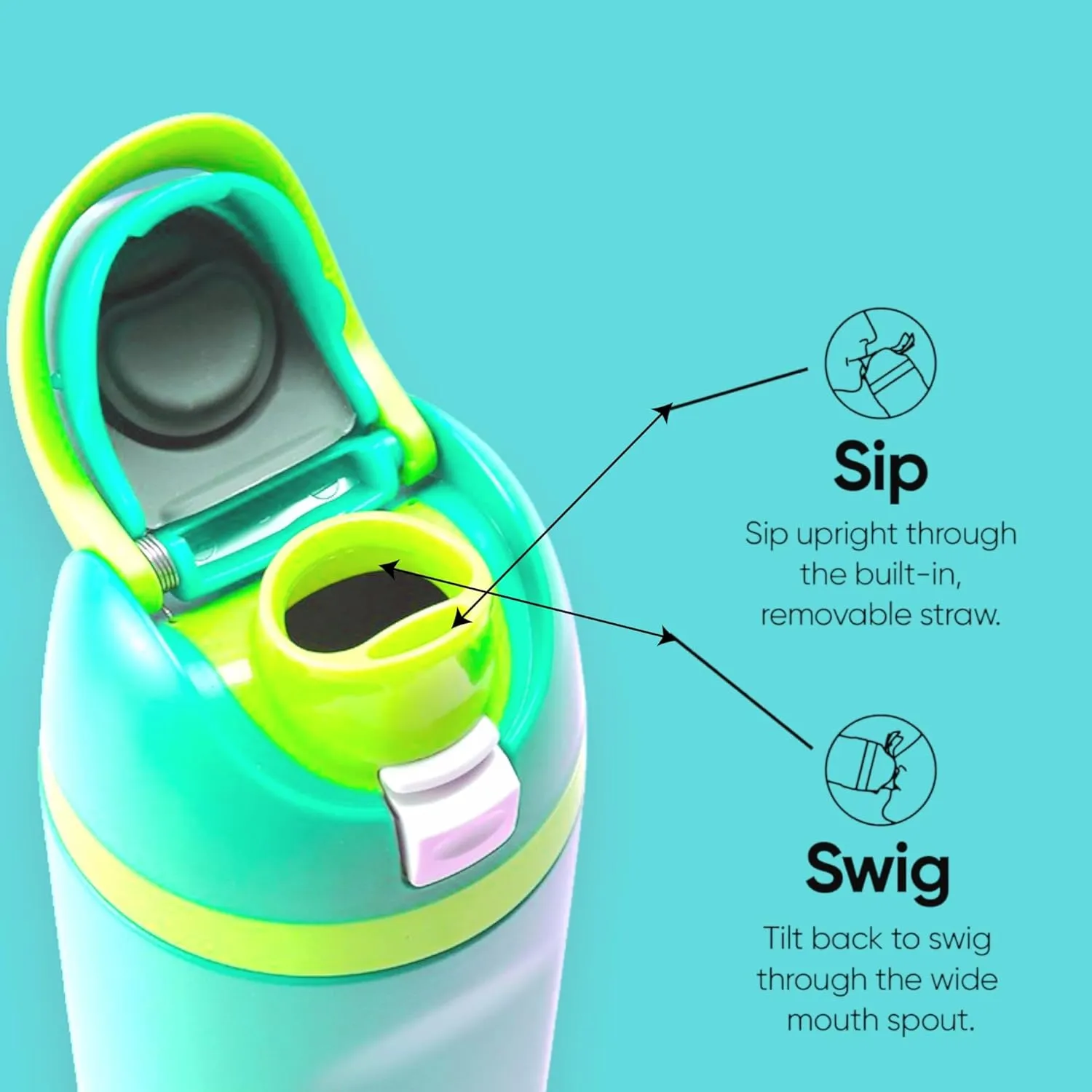 32oz Insulated Stainless Steel Water Bottle – Leakproof & BPA-Free, Flip Straw & Handle Lid, Double Wall Vacuum Flask for Hot & Cold Drinks – Ideal for Gym, Travel, Office (Azure)