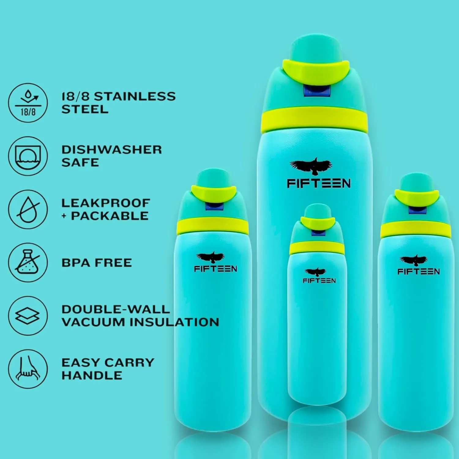 32oz Insulated Stainless Steel Water Bottle – Leakproof & BPA-Free, Flip Straw & Handle Lid, Double Wall Vacuum Flask for Hot & Cold Drinks – Ideal for Gym, Travel, Office (Azure)
