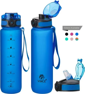32oz Titan Water Bottle with Time-Marked, 2 Lids (Fast Flow & Straw) - BPA/BPS Free, Leak-Proof, Airtight, Reusable Water Bottle - Perfect for Sports, Hiking (Blue)