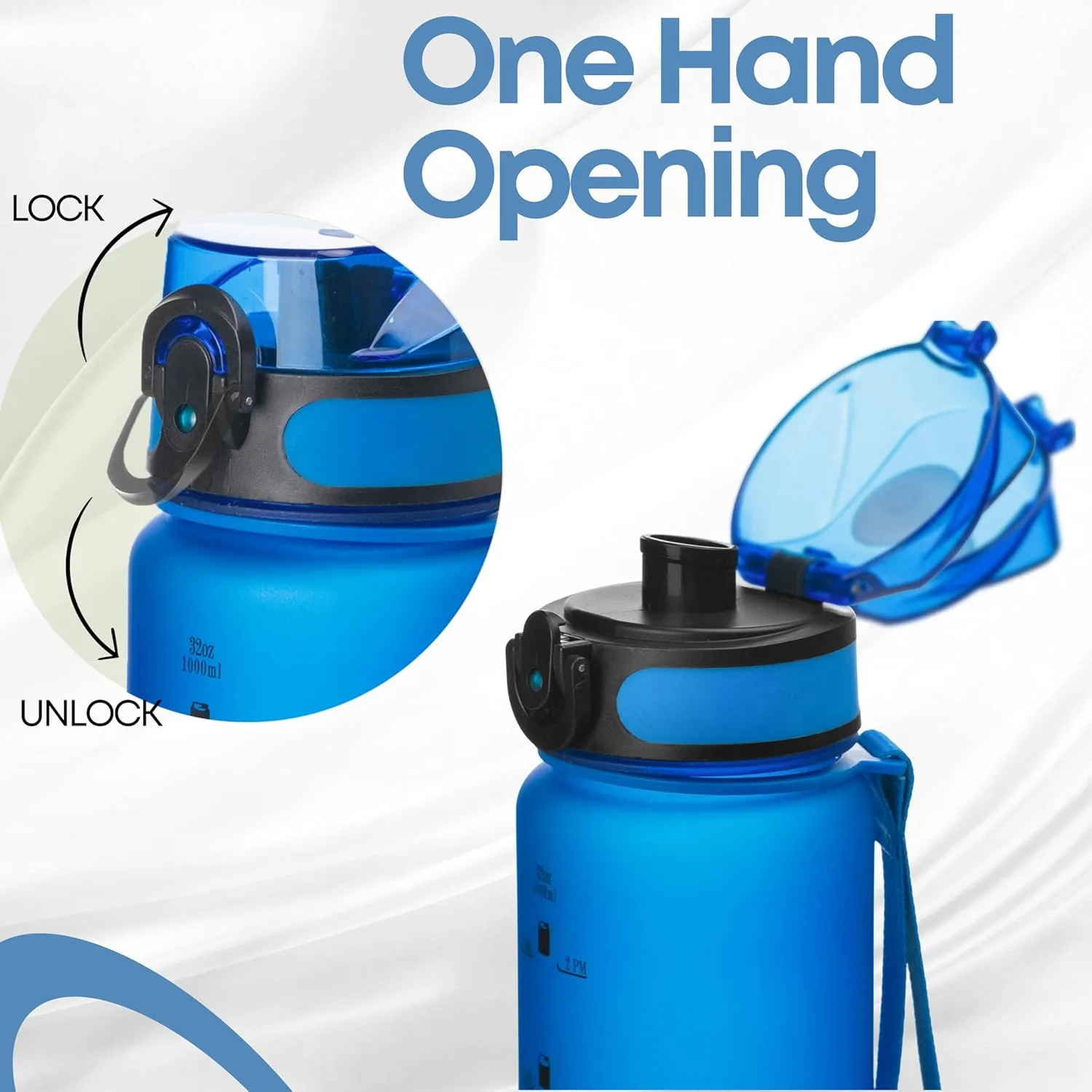 32oz Titan Water Bottle with Time-Marked, 2 Lids (Fast Flow & Straw) - BPA/BPS Free, Leak-Proof, Airtight, Reusable Water Bottle - Perfect for Sports, Hiking (Blue)