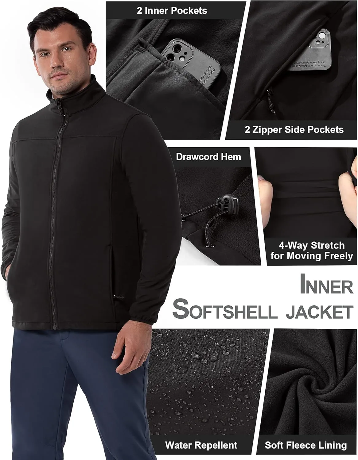 33,000ft Men's Waterproof Jacket Insulated Warm 3-in-1 Ski Snow Winter Coat Windproof Softshell Fleece Raincoat
