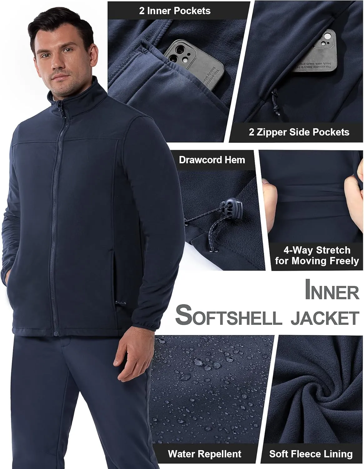 33,000ft Men's Waterproof Jacket Insulated Warm 3-in-1 Ski Snow Winter Coat Windproof Softshell Fleece Raincoat