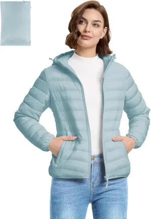 33,000ft Women's Hooded Packable Puffer Jacket Lightweight Warm Puffy Quilted Winter Coat