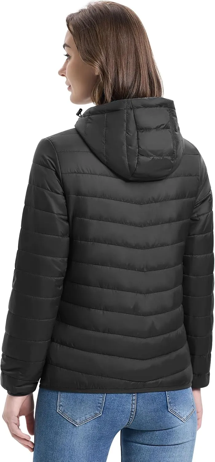 33,000ft Women's Hooded Packable Puffer Jacket Lightweight Warm Puffy Quilted Winter Coat