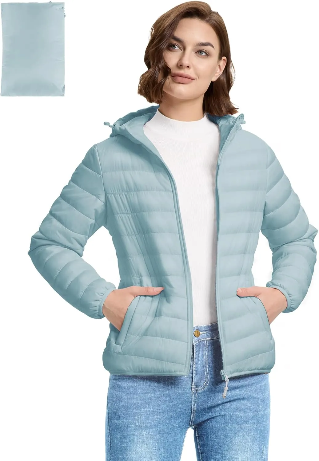33,000ft Women's Hooded Packable Puffer Jacket Lightweight Warm Puffy Quilted Winter Coat