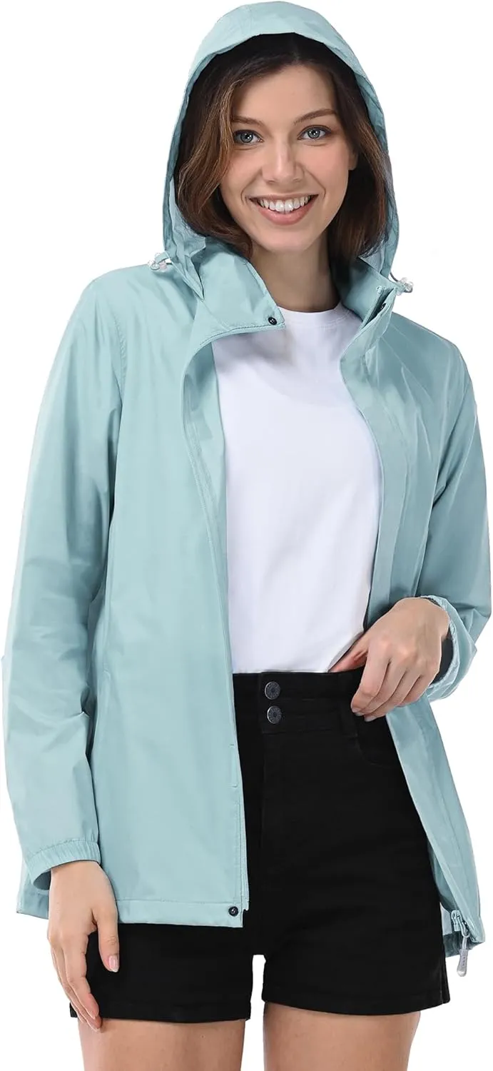 33,000ft Women's Rain Jacket Waterproof Lightweight Packable Raincoat with Hood for Golf Hiking Travel Windbreaker