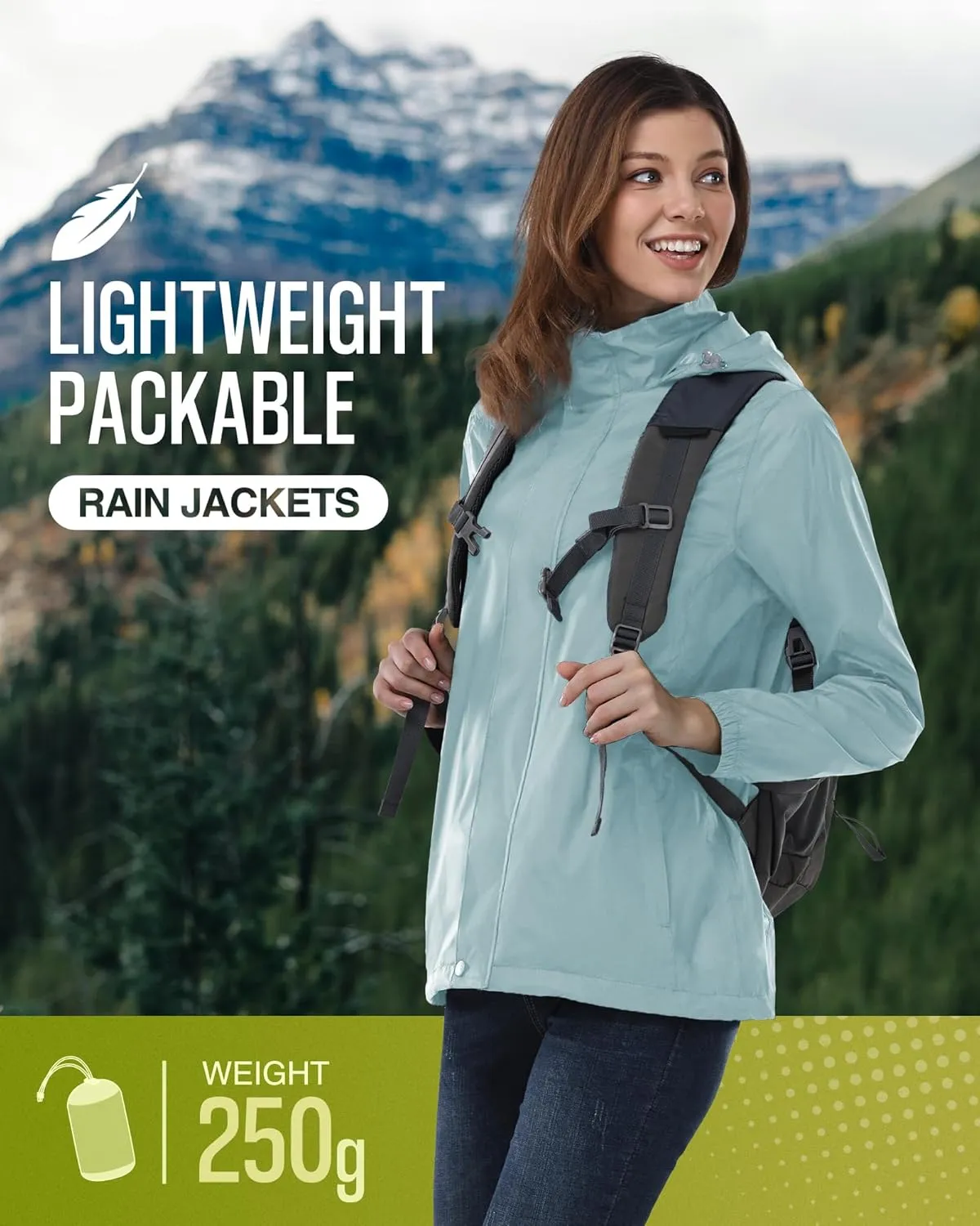 33,000ft Women's Rain Jacket Waterproof Lightweight Packable Raincoat with Hood for Golf Hiking Travel Windbreaker