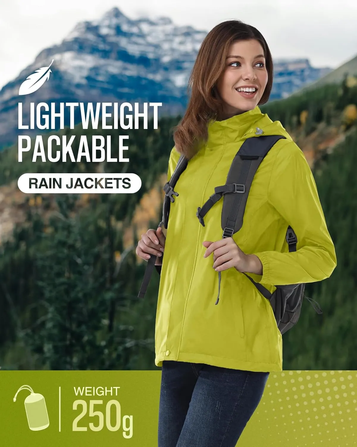33,000ft Women's Rain Jacket Waterproof Lightweight Packable Raincoat with Hood for Golf Hiking Travel Windbreaker