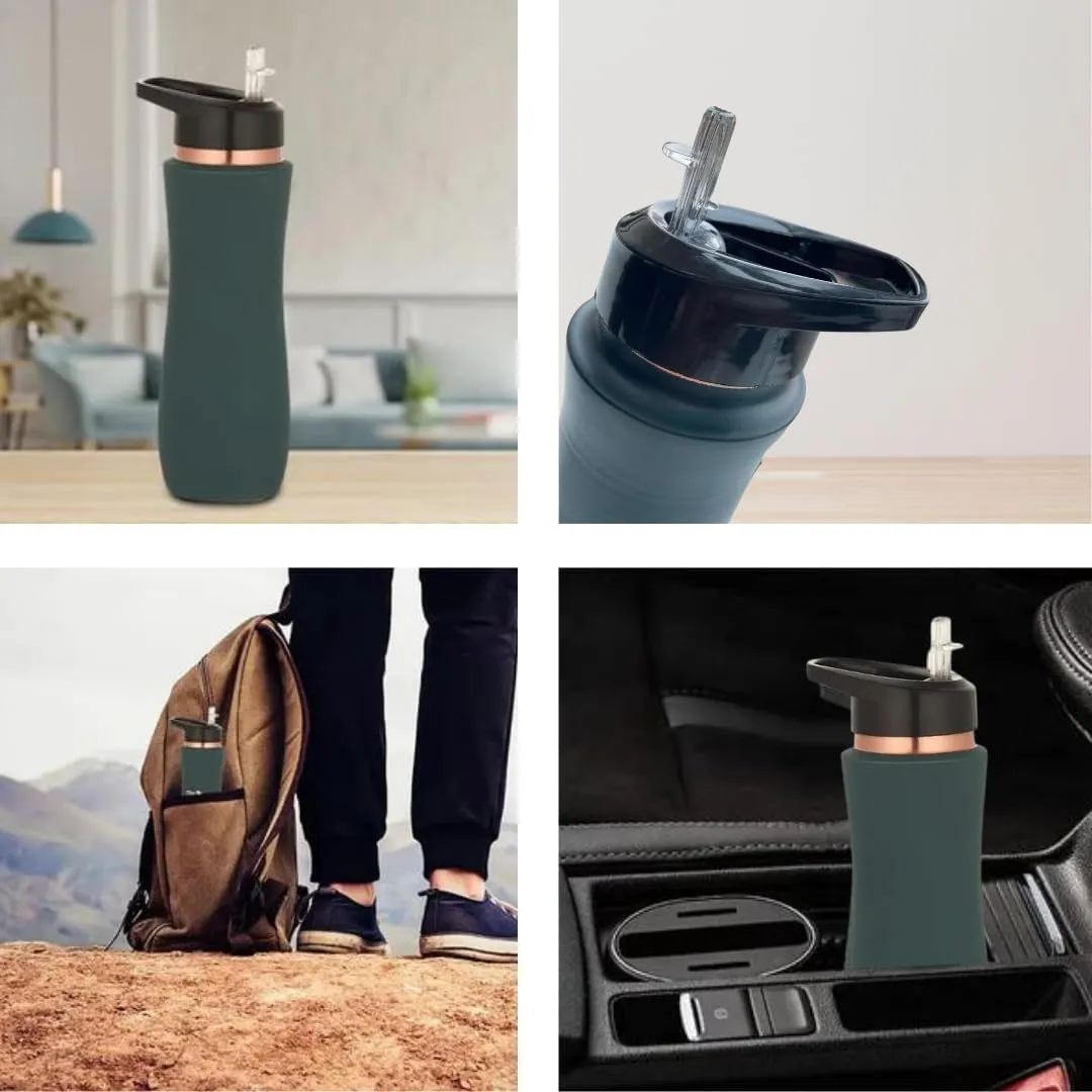 34 oz Copper Water Bottle | Leakproof & Durable Metal | Lightweight & Reusable Tamba Bottle for Home, Office & Travel (Sports Green)