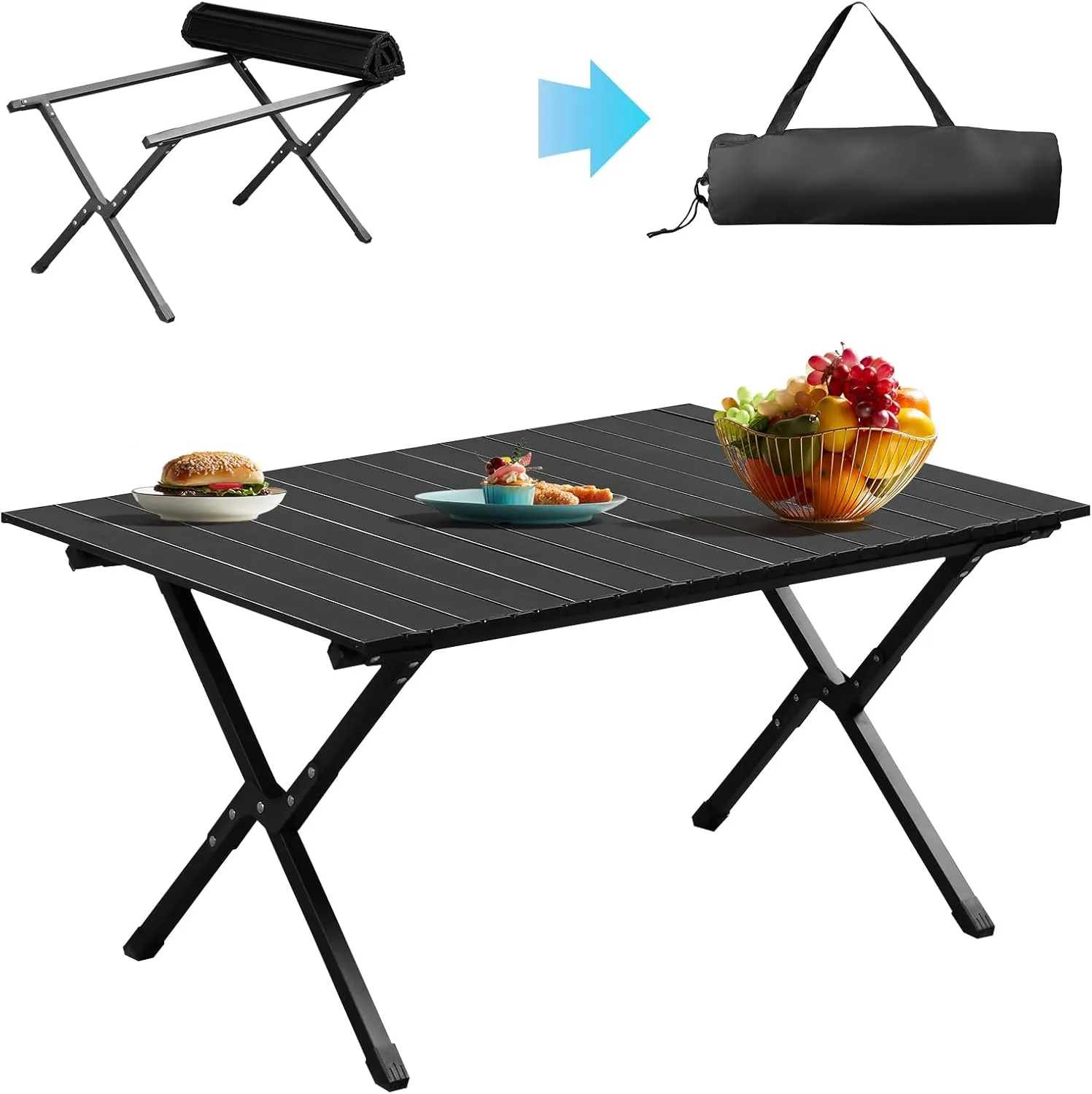 34" Outdoor Camp Table,Portable Folding Camping Table for 2-4 Persons,Ultralight Collapsible Table,Metal Fold Up Camp Dining Table,with Carrying Bag,for Travel Hiking BBQ Party Backyard (Black)