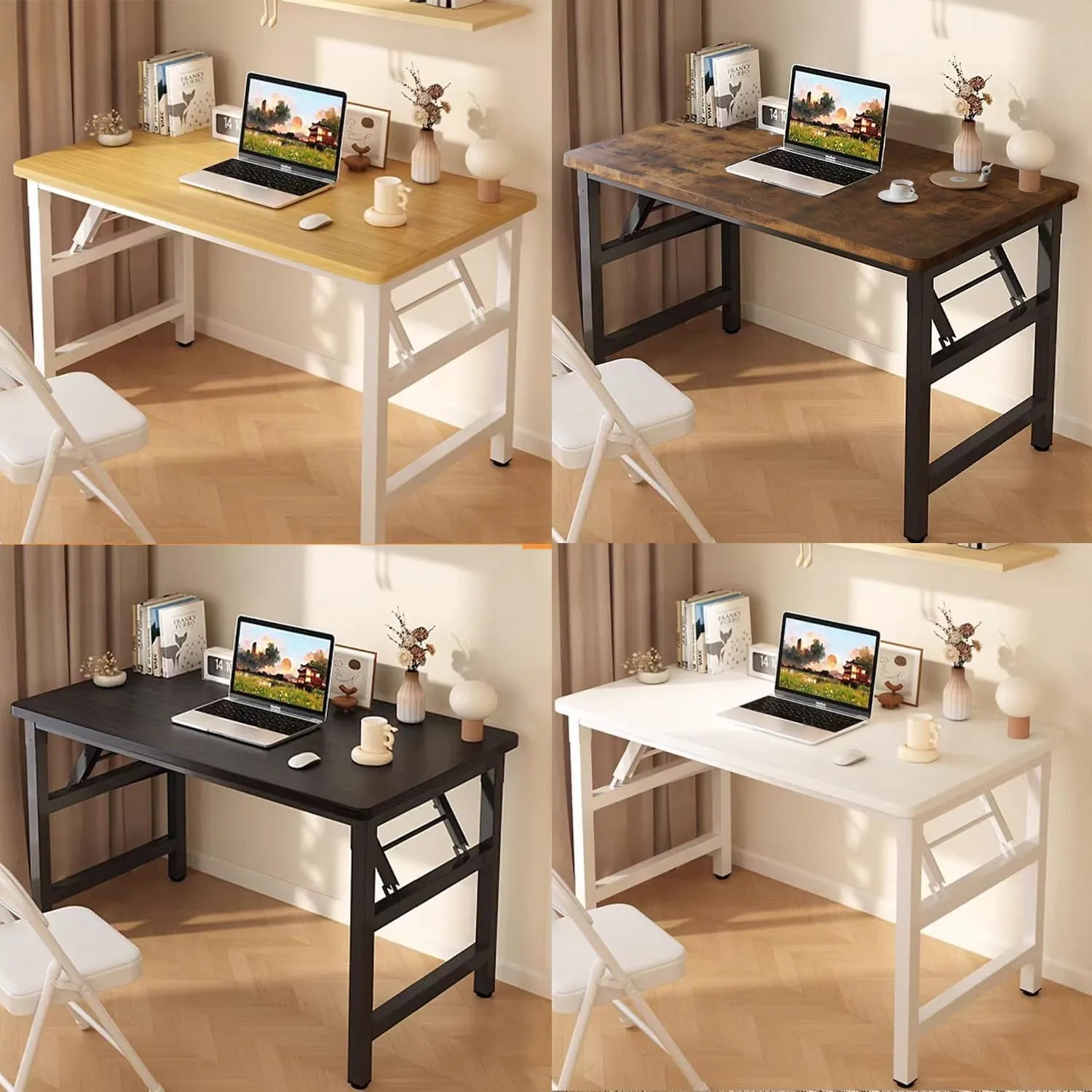 39.4 Inch Folding Table，Square Folding Desks for Small Space,Small Foldable Desk No Assembly,Rustic Brown.
