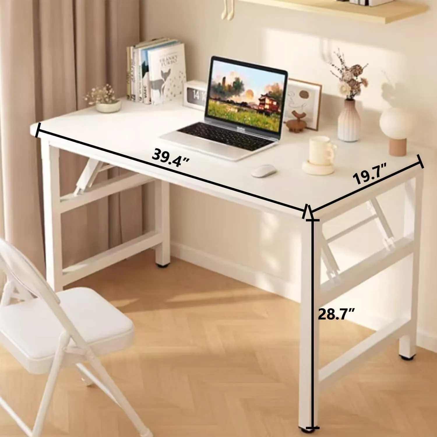 39.4 Inch Folding Table，Square Folding Desks for Small Space,Small Foldable Desk No Assembly,Rustic Brown.