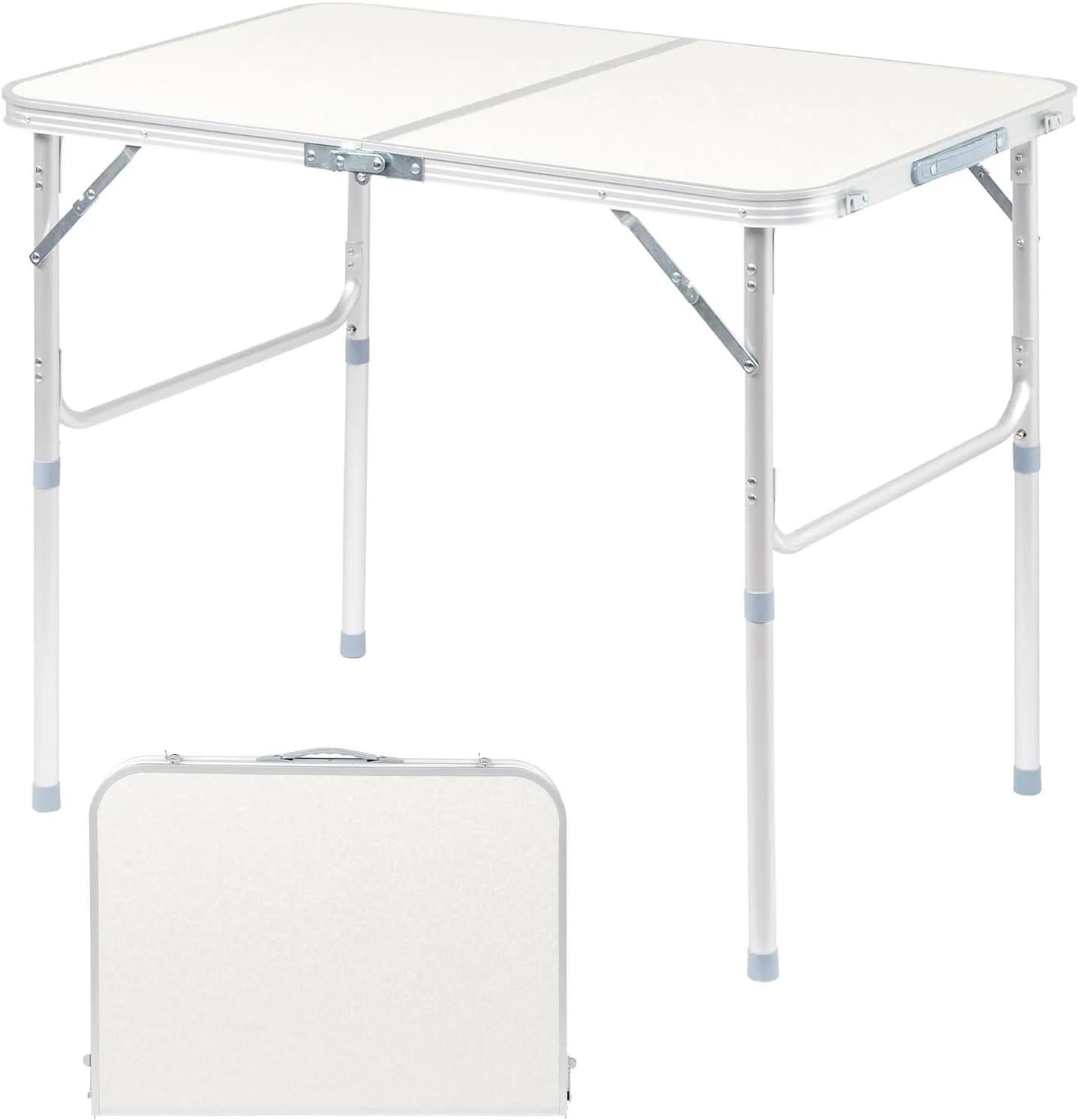 3FT Folding Camping Table with Adjustable Height Legs, Indoor Outdoor Lightweight Portable Aluminum Dining Pinic Table (White)