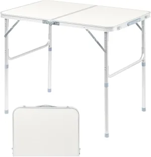 3FT Folding Camping Table with Adjustable Height Legs, Indoor Outdoor Lightweight Portable Aluminum Dining Pinic Table (White)