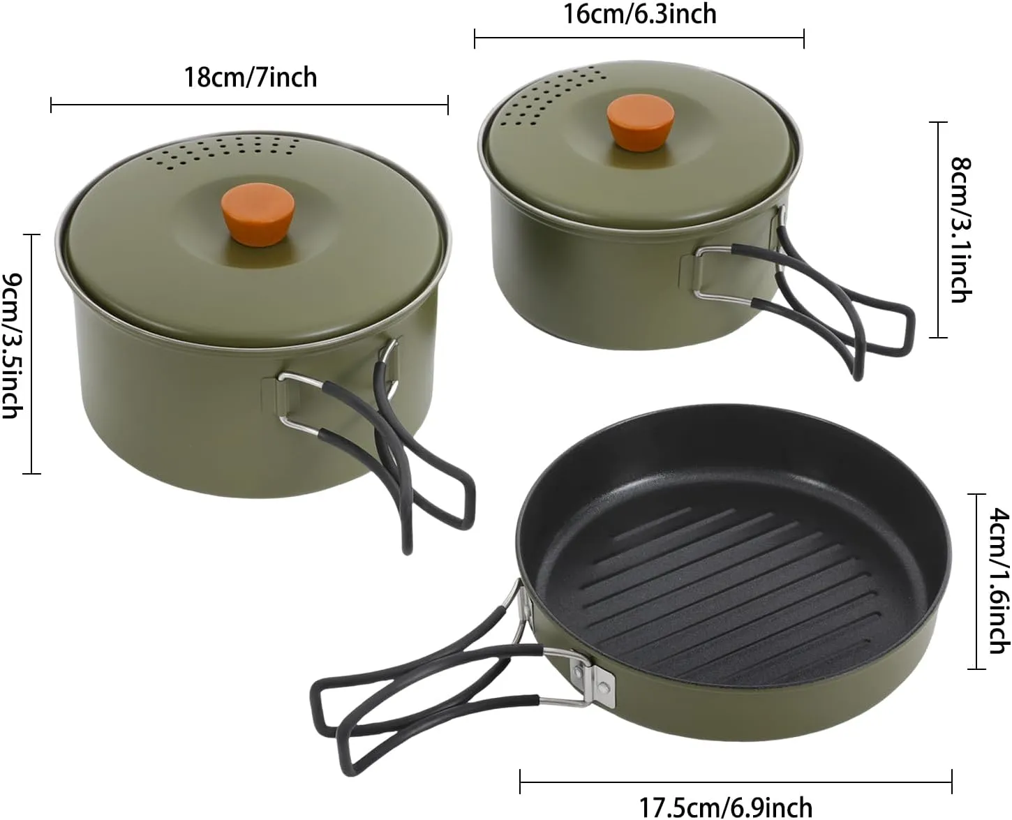 3pcs Camping Cookware Kit W/Storage Bag, Camping Cookware Set, 304 Stainless Steel Camping Pots & Pans Set, Green Campfire Cooking Equipment, Portable Non-Stick Camping Cooking Set for Beach Trips