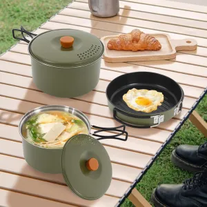 3pcs Camping Cookware Kit W/Storage Bag, Camping Cookware Set, 304 Stainless Steel Camping Pots & Pans Set, Green Campfire Cooking Equipment, Portable Non-Stick Camping Cooking Set for Beach Trips